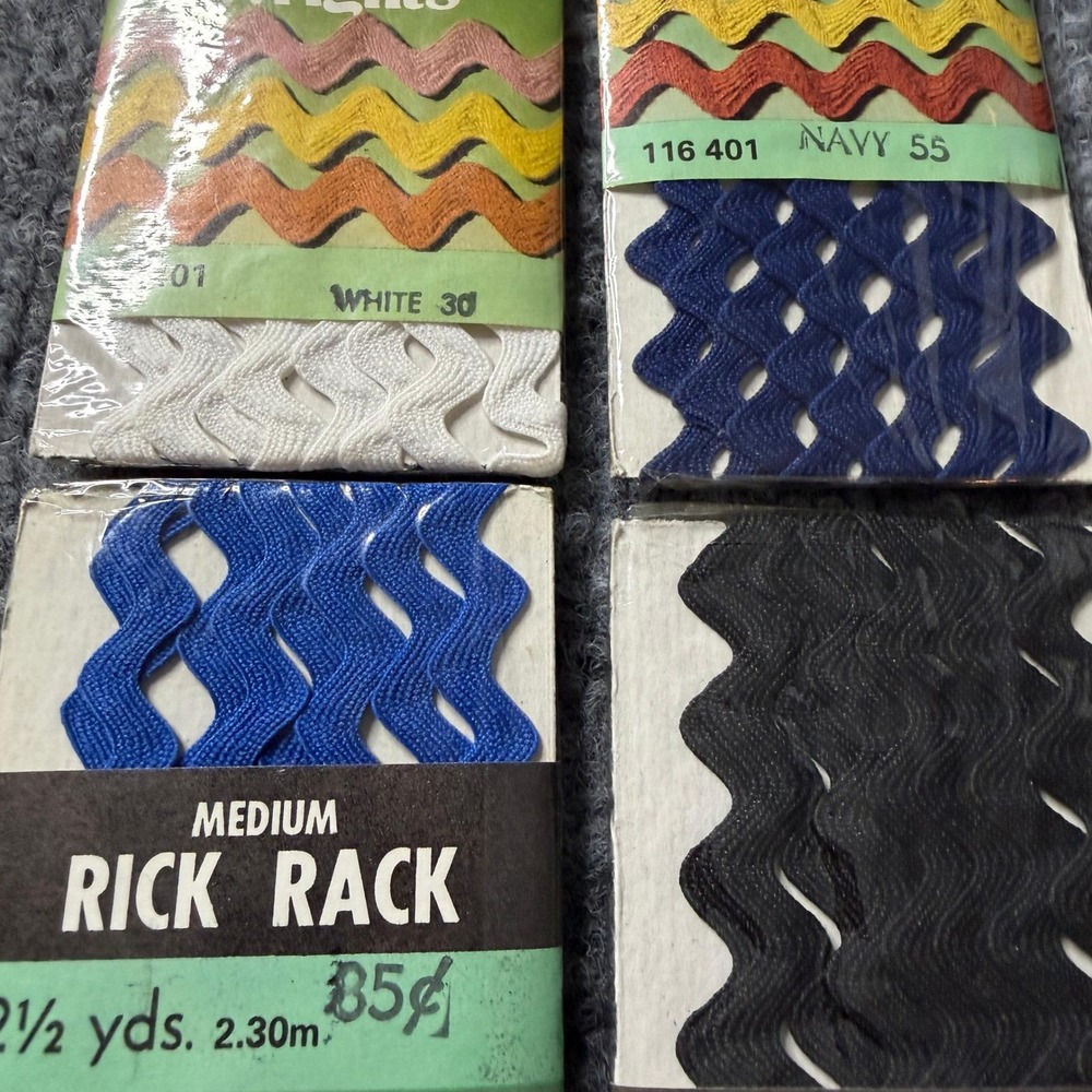 Vintage 80s Rick Rack Lot of 4 Medium Blue White Black Crafting Sewing DIY Trim - Picture 2 of 4